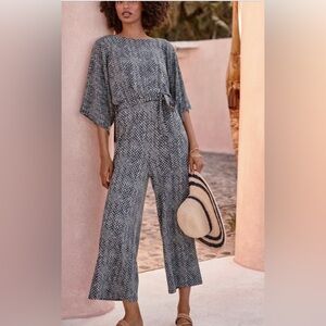 Garnet Hill Prato Knit Navy/Beige  Patterned Jumpsuit Size M